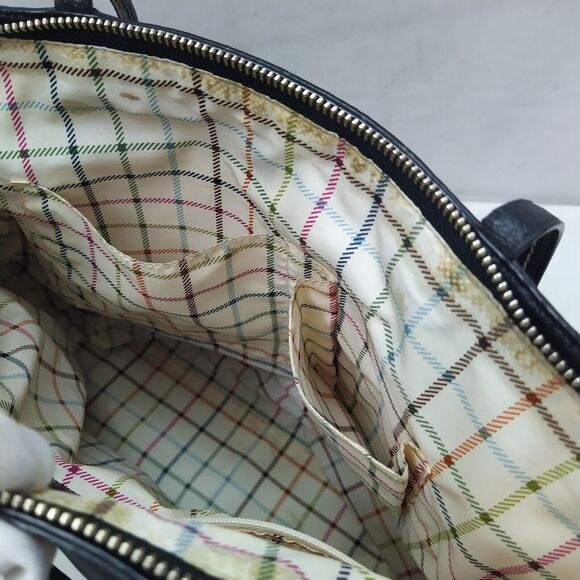 Coach Signature Black Canvas Stripe Double Handles Zipper Tote Shoulder Bag - Picture 11 of 16